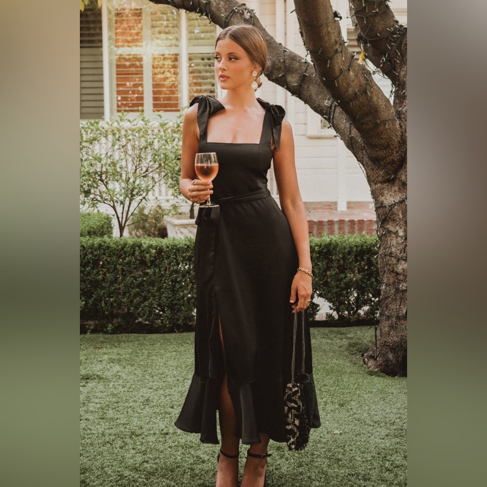 Show Me Your Mumu Claire Midi Dress ~ Black Luxe Satin